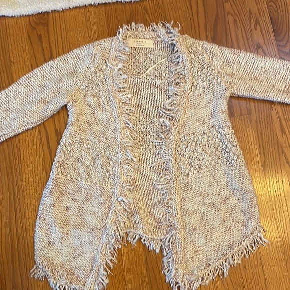 Zara White/Cream Red Sparkle Cardigan with Fringe All Around - Picture 2 of 5
